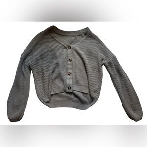 Gray Cropped Knit Cardigan Sweater | Button Front | Cozy Textured